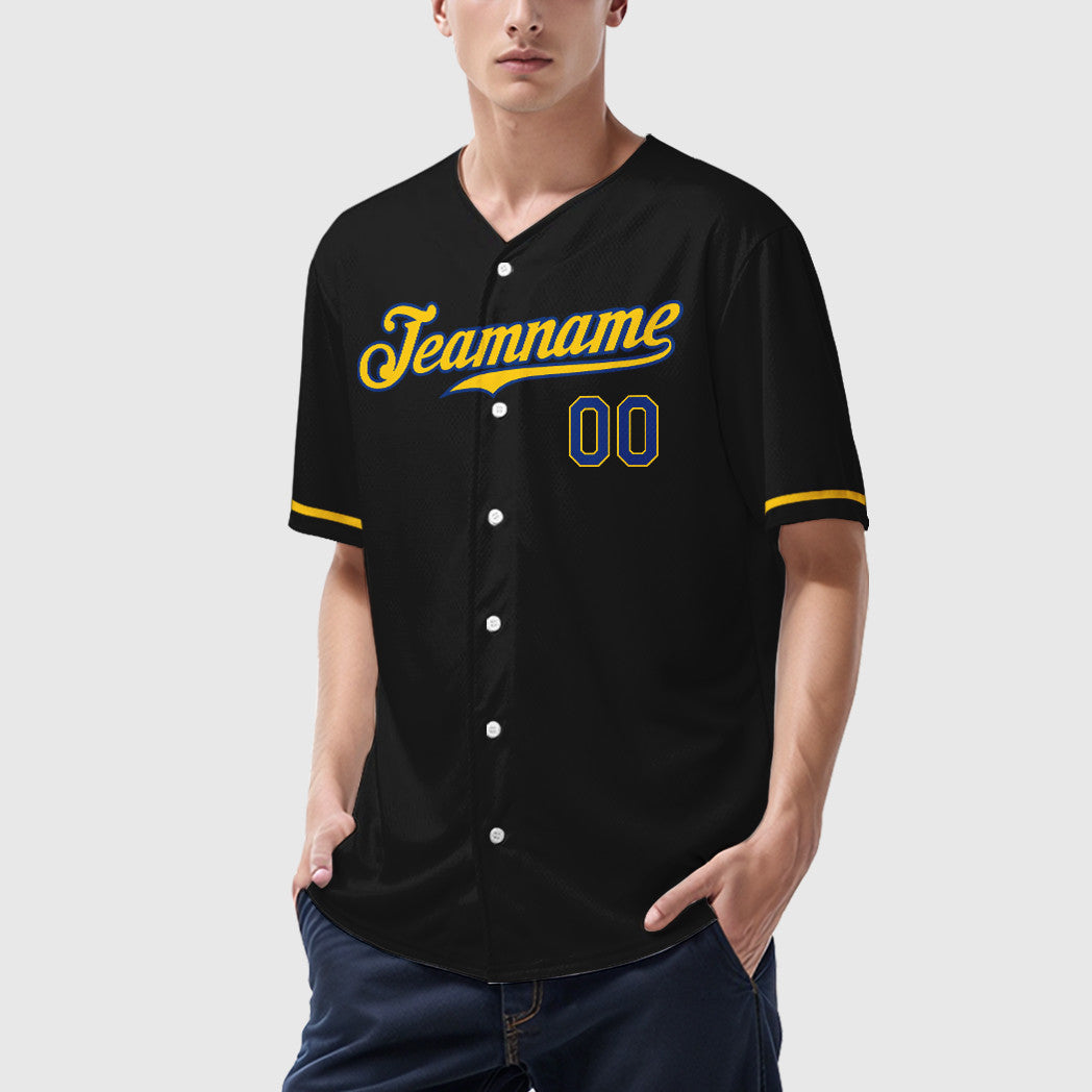 Custom Black Royal Royal-Yellow Baseball Jersey
