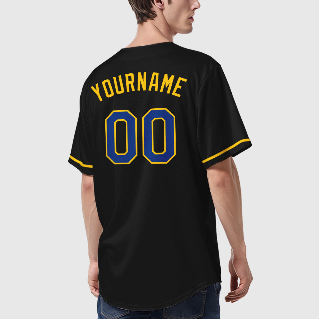 Custom Black Royal Royal-Yellow Baseball Jersey