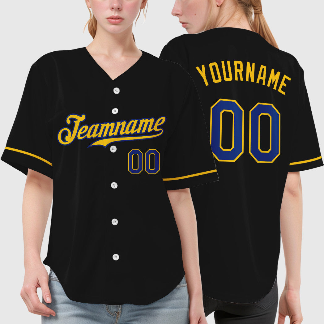 Custom Black Royal Royal-Yellow Baseball Jersey