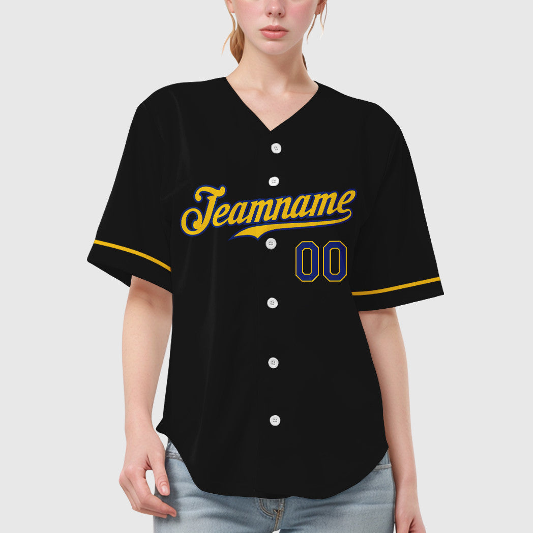 Custom Black Royal Royal-Yellow Baseball Jersey