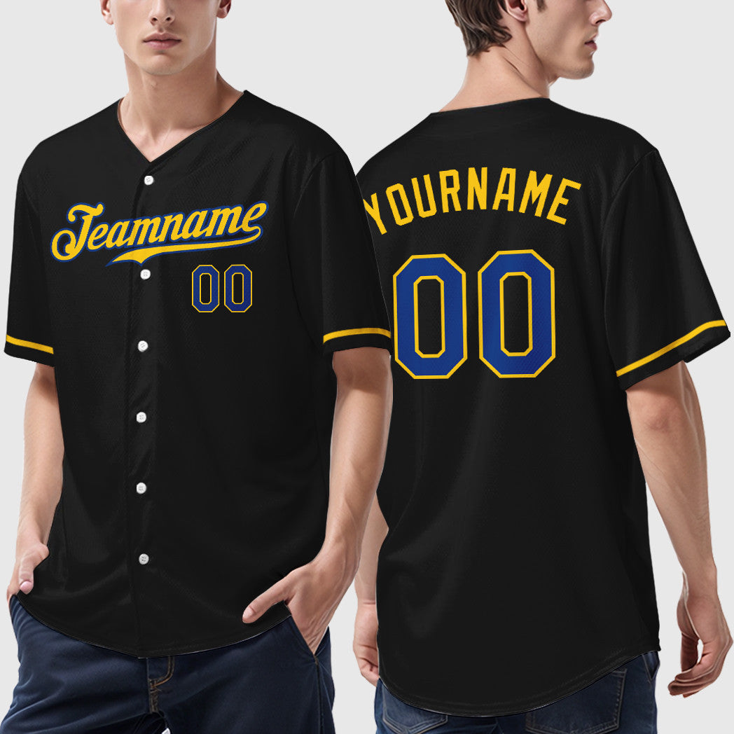 Custom Black Royal Royal-Yellow Baseball Jersey