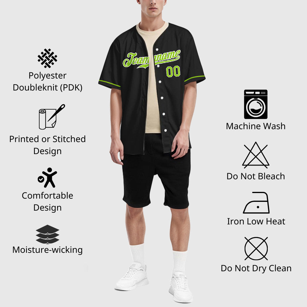 Custom Black Neon Green Neon Green Baseball Jersey