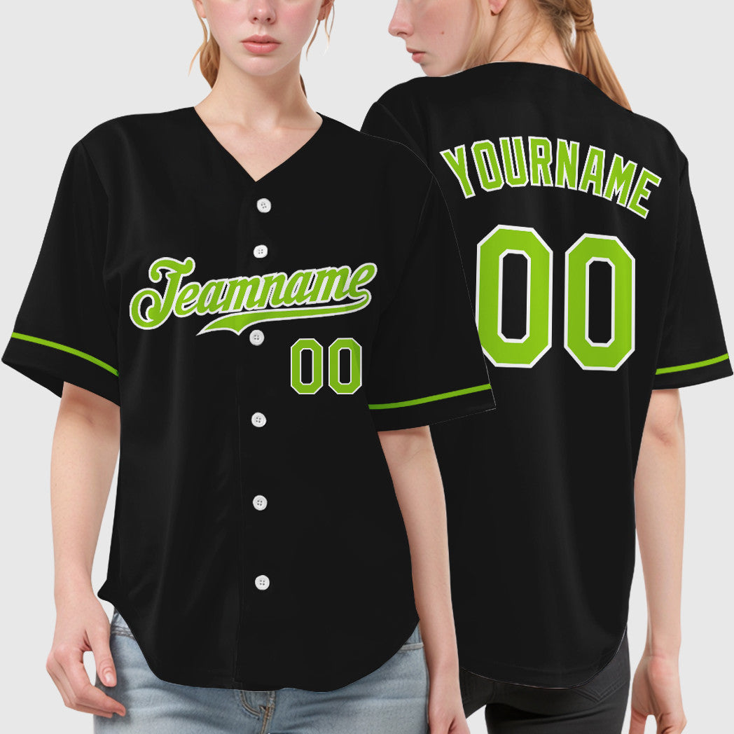Custom Black Neon Green Neon Green Baseball Jersey