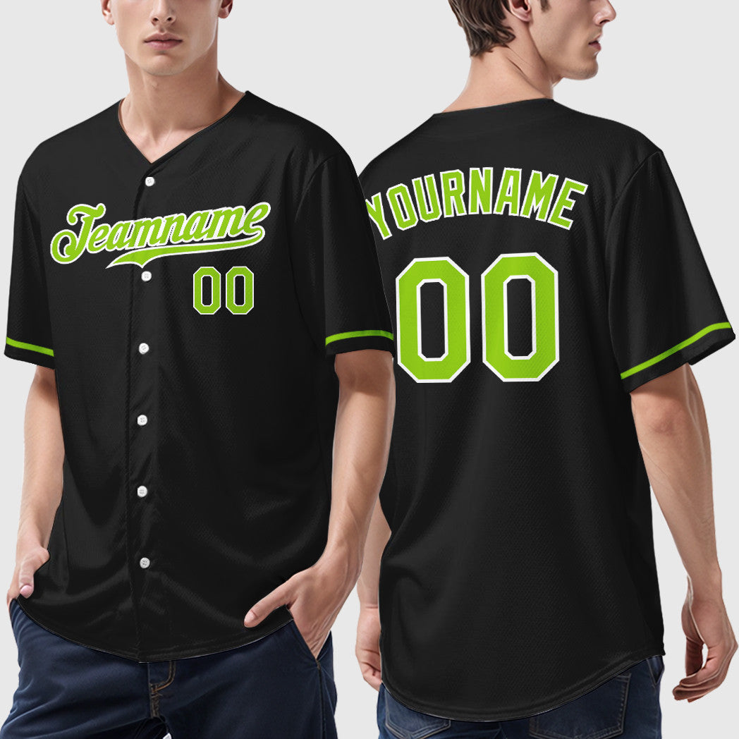 Custom Black Neon Green Neon Green Baseball Jersey