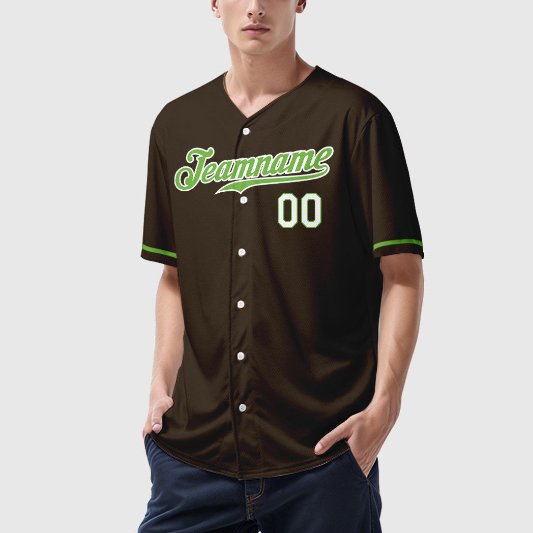Custom Brown White Neon Green-White Baseball Jersey