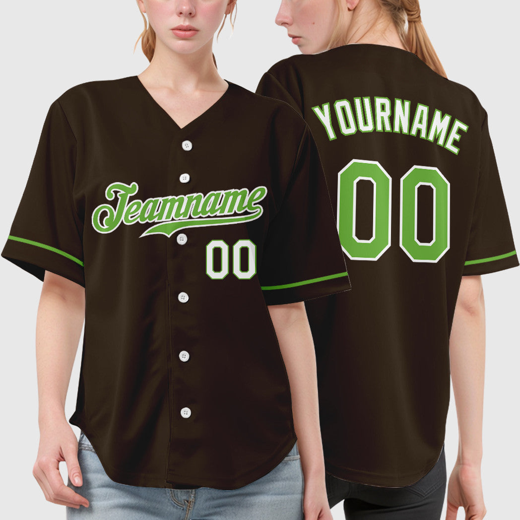 Custom Brown White Neon Green-White Baseball Jersey