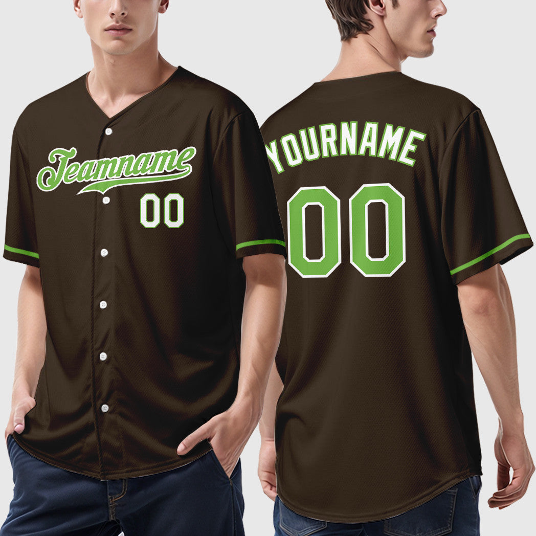 Custom Brown White Neon Green-White Baseball Jersey
