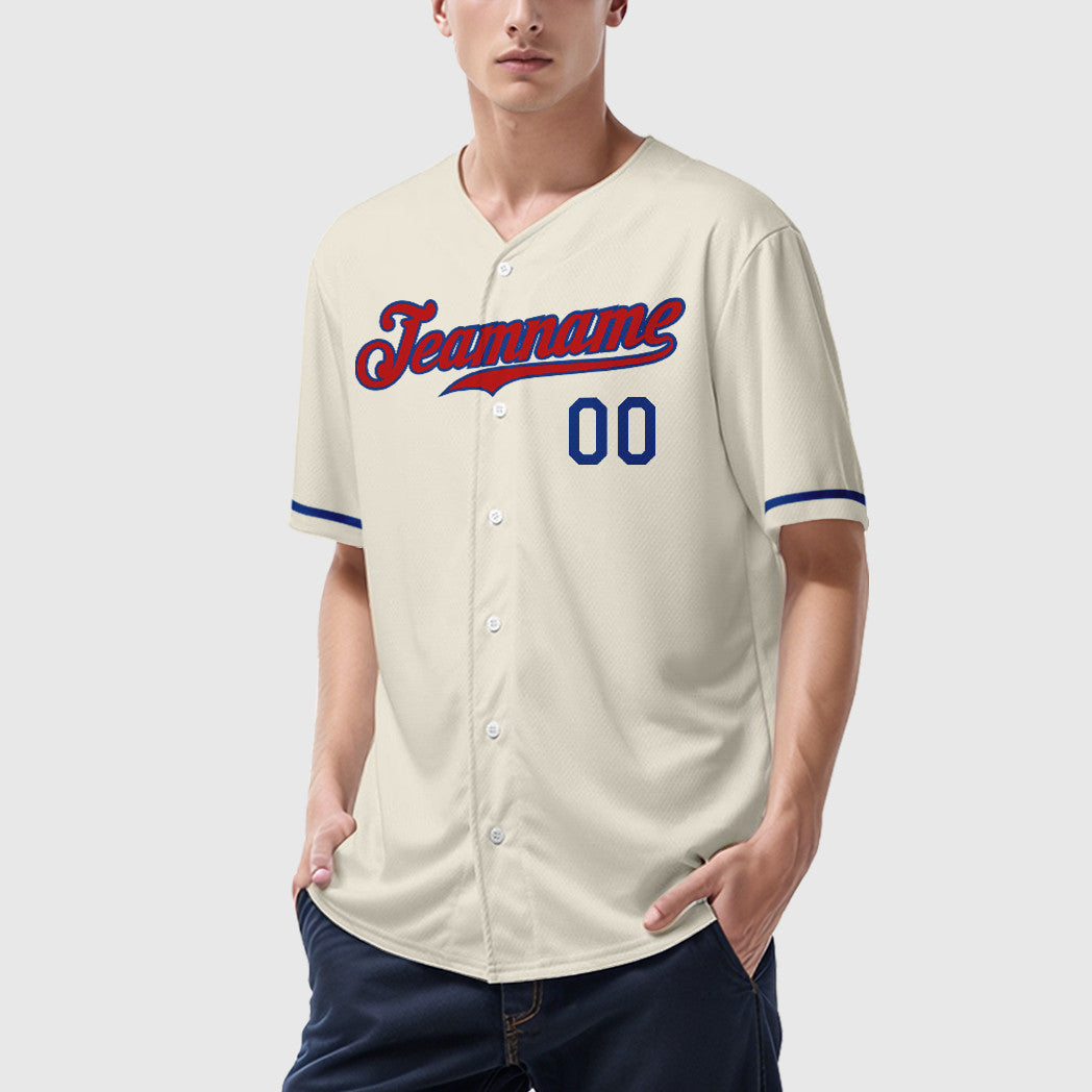 Custom Cream Red Red-Royal Baseball Jersey