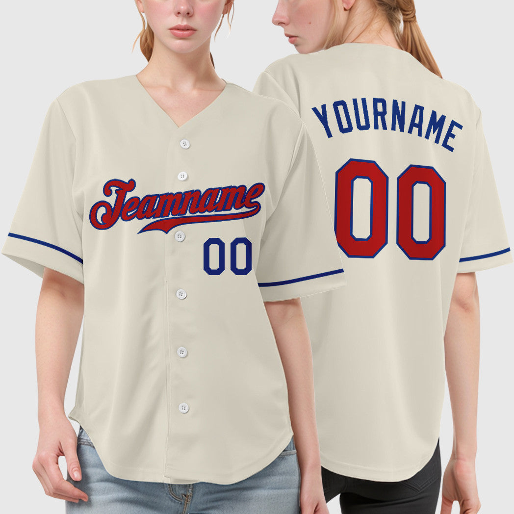 Custom Cream Red Red-Royal Baseball Jersey