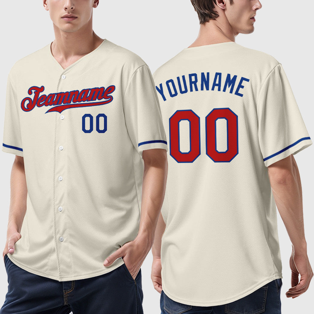 Custom Cream Red Red-Royal Baseball Jersey