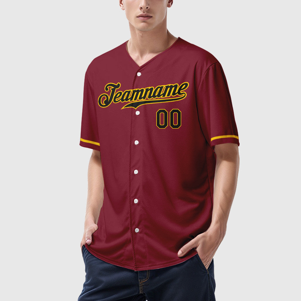Custom Crimson Black Black-Gold Baseball Jersey