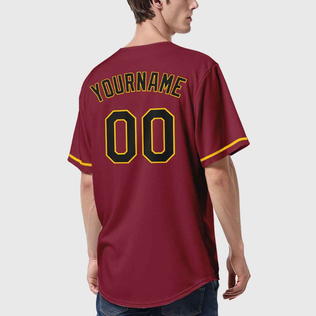 Custom Crimson Black Black-Gold Baseball Jersey