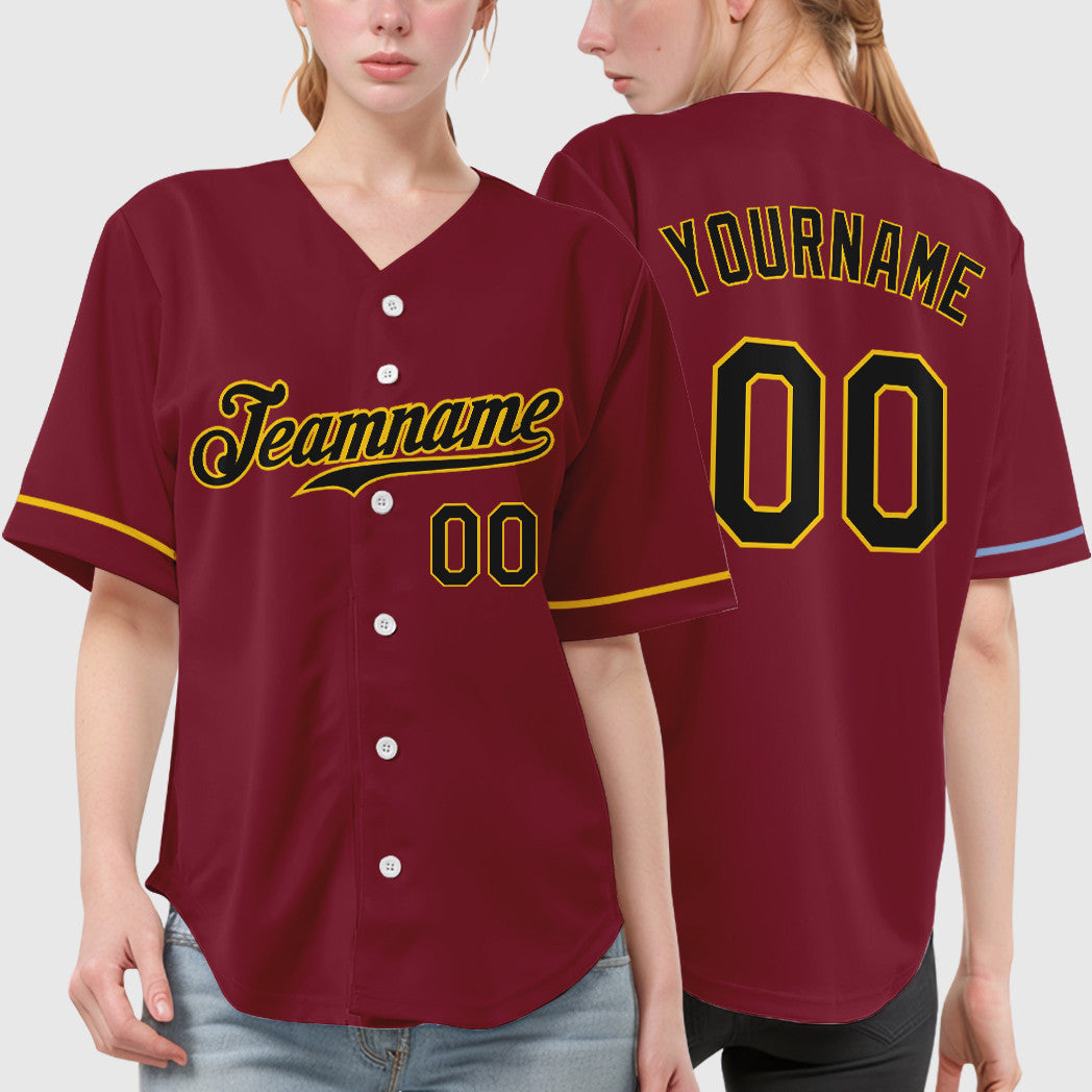 Custom Crimson Black Black-Gold Baseball Jersey