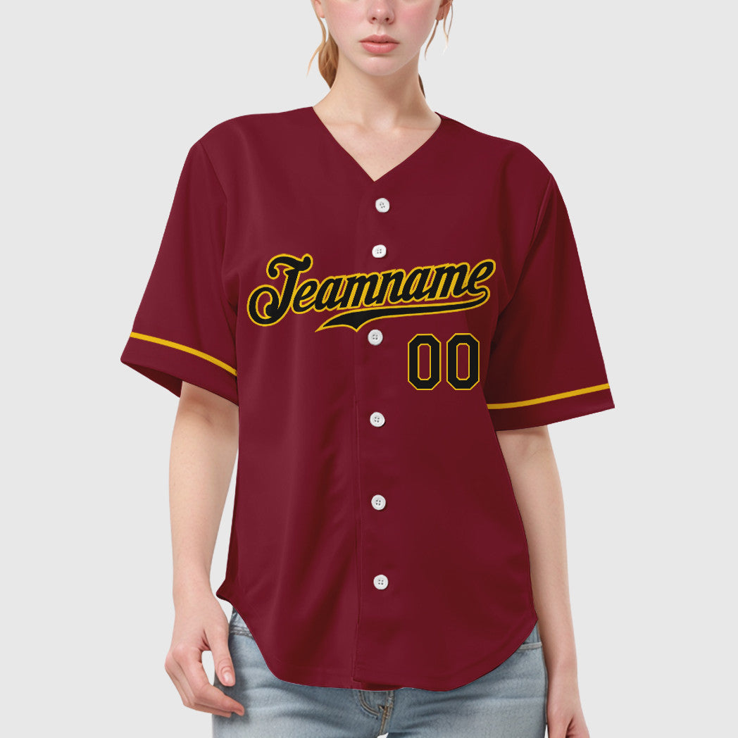 Custom Crimson Black Black-Gold Baseball Jersey