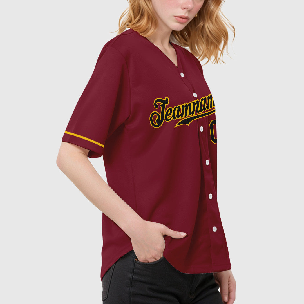 Custom Crimson Black Black-Gold Baseball Jersey