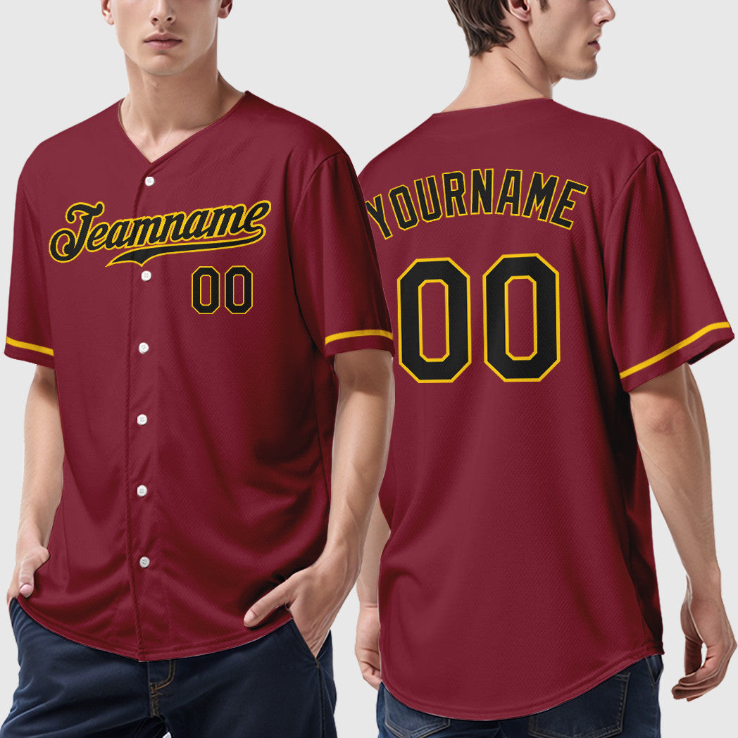 Custom Crimson Black Black-Gold Baseball Jersey