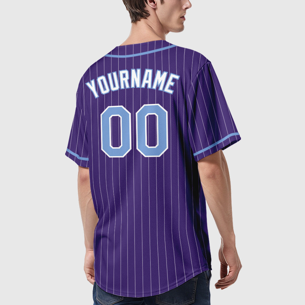 Custom Purple White Light Blue-White Piping Pinstripe Baseball Jersey