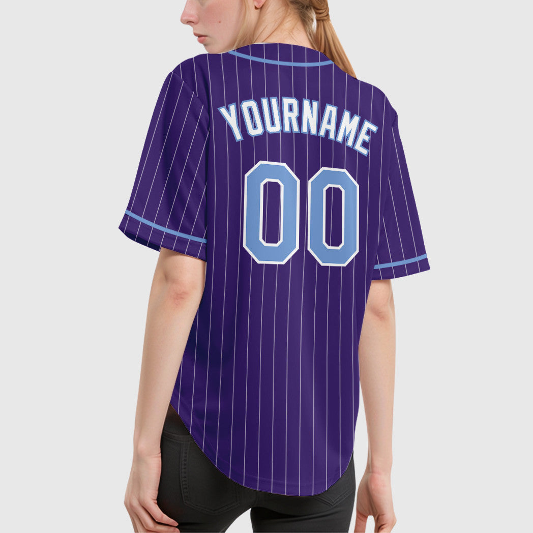 Custom Purple White Light Blue-White Piping Pinstripe Baseball Jersey