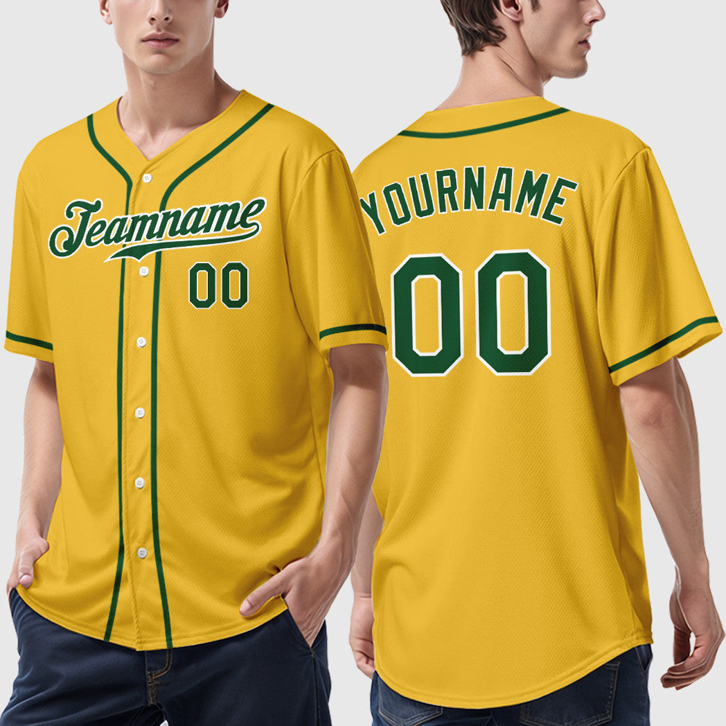 Custom Yellow Green Green-White Sleeve Baseball Jersey