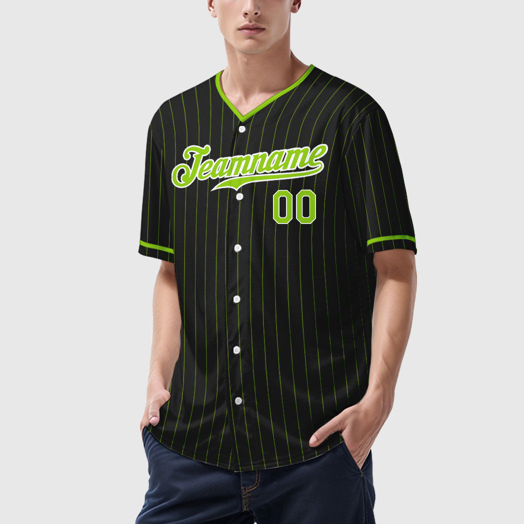 Custom Black Neon Green Neon Green Pinstripe Baseball Jersey