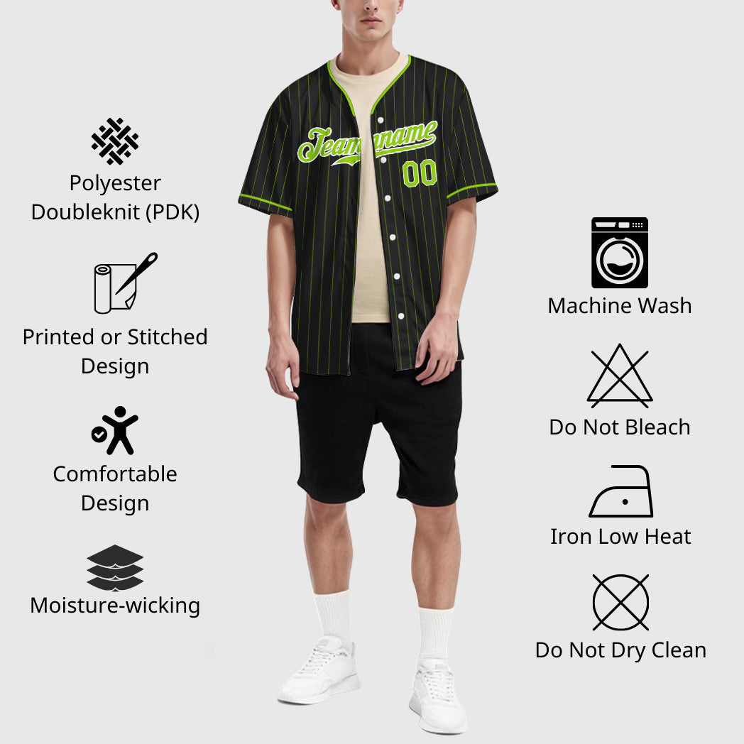 Custom Black Neon Green Neon Green Pinstripe Baseball Jersey