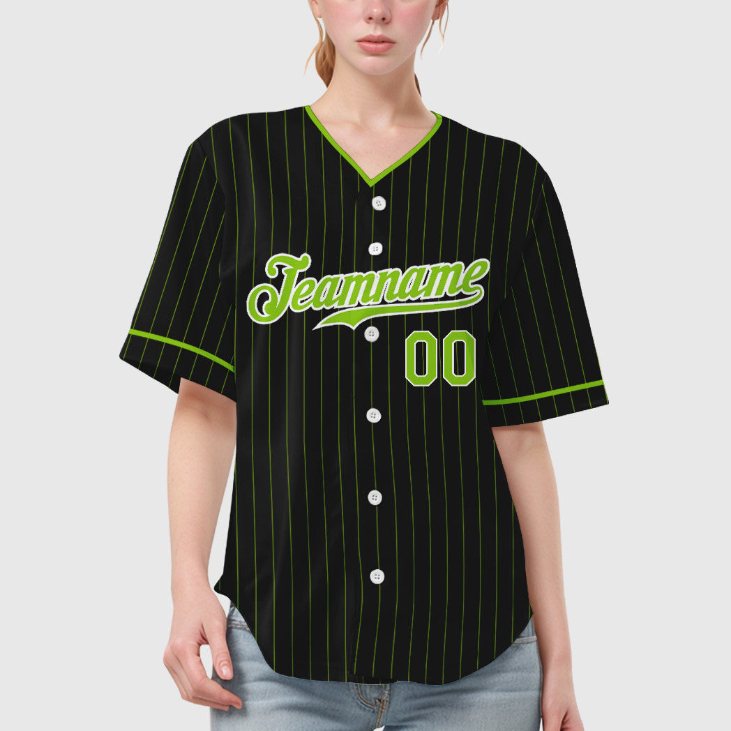 Custom Black Neon Green Neon Green Pinstripe Baseball Jersey