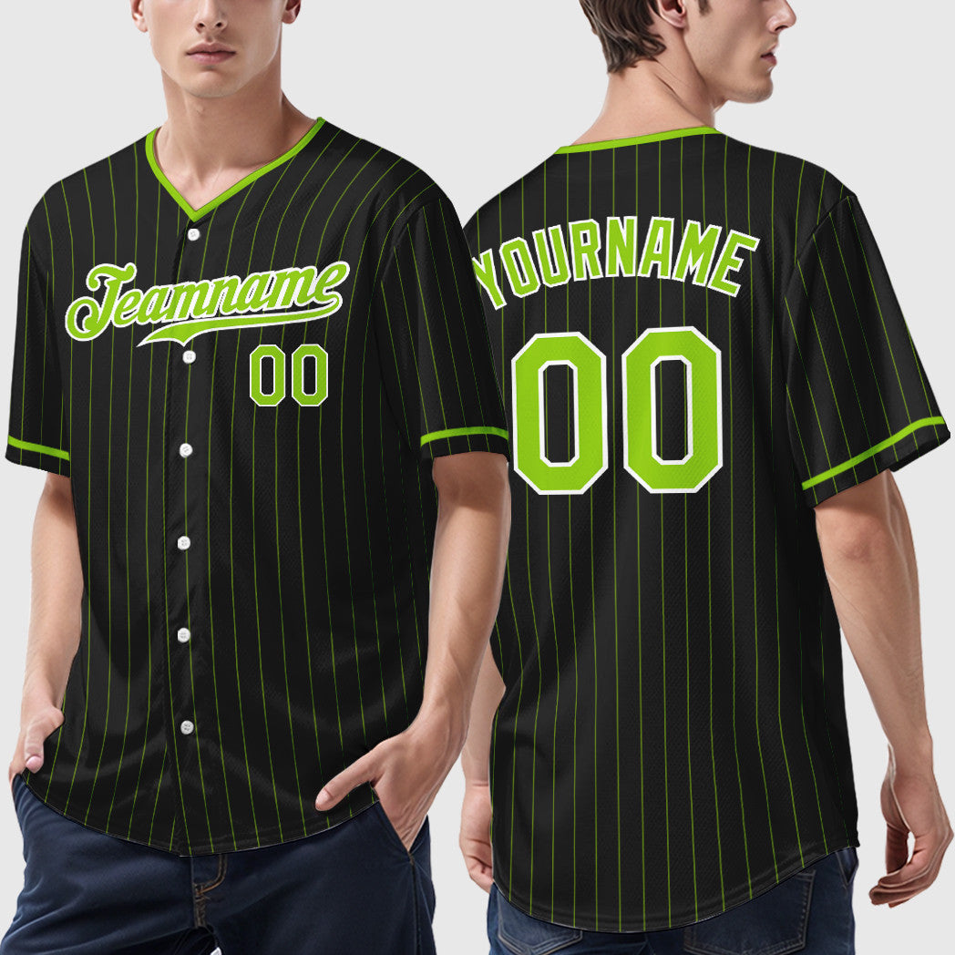 Custom Black Neon Green Neon Green Pinstripe Baseball Jersey