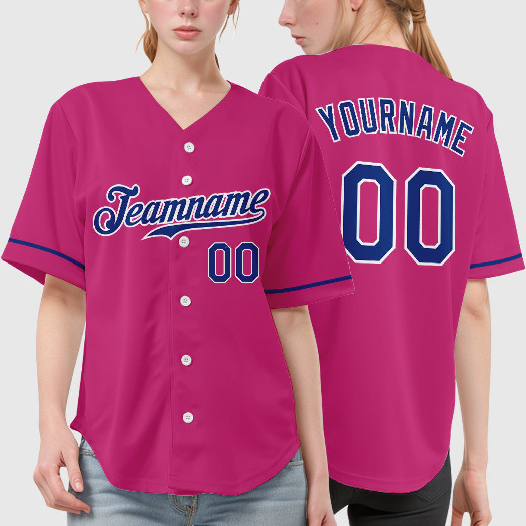 Custom Pink White Royal Baseball Jersey