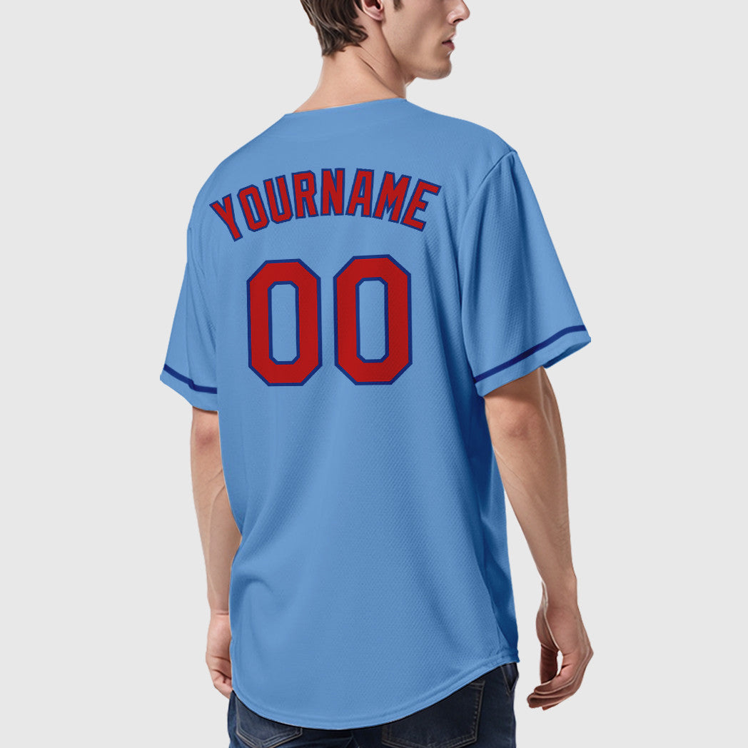 Custom Light Blue Red Royal Baseball Jersey