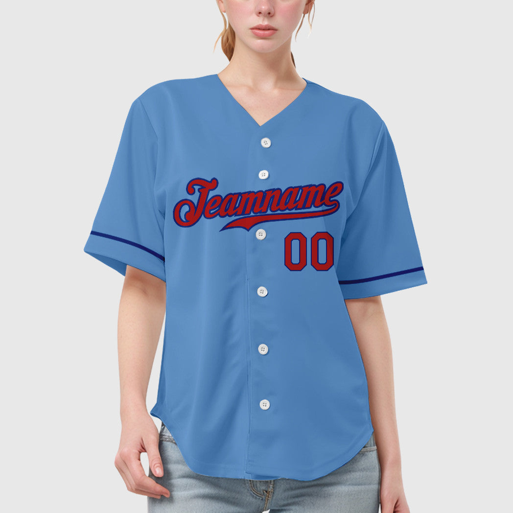 Custom Light Blue Red Royal Baseball Jersey