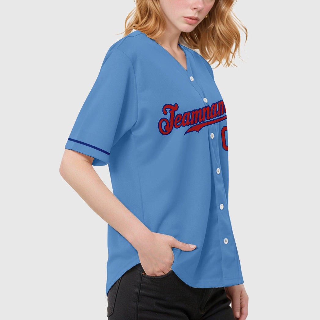 Custom Light Blue Red Royal Baseball Jersey