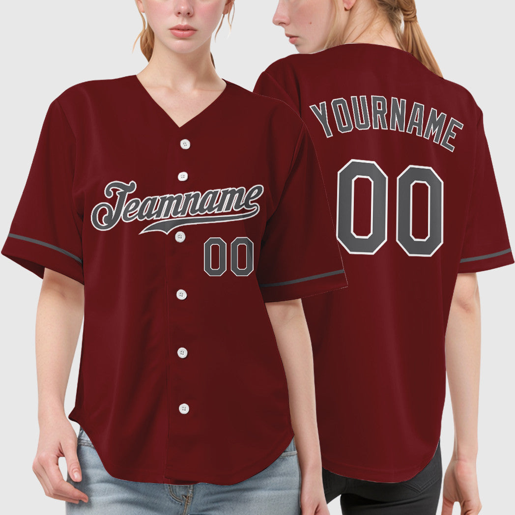 Custom Crimson White Steel Gray Baseball Jersey