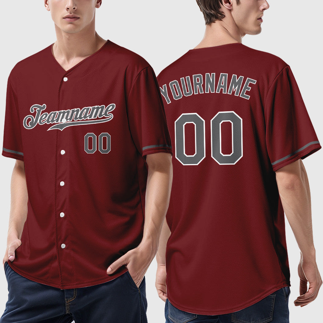 Custom Crimson White Steel Gray Baseball Jersey