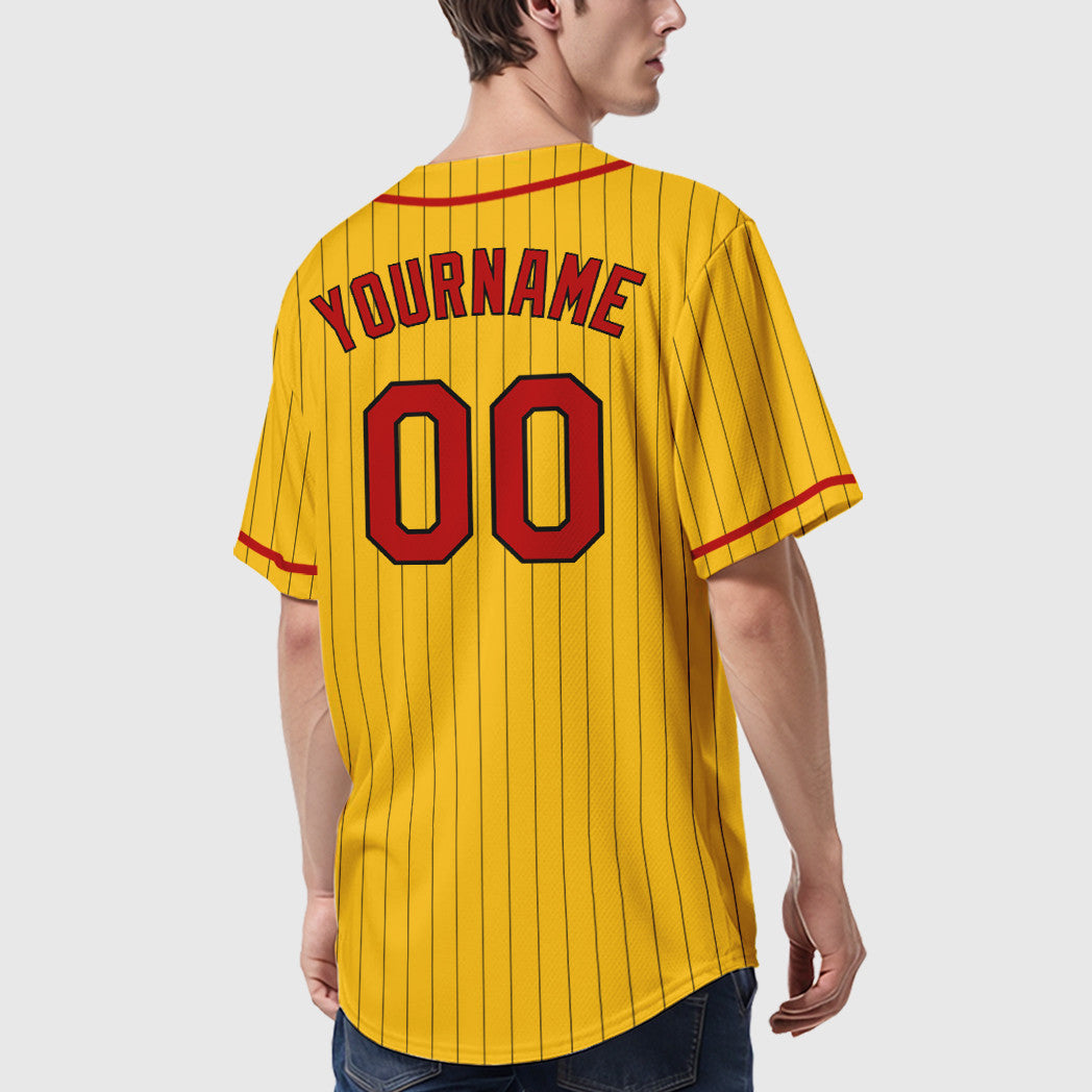 Custom Yellow Black Red-Black Piping Pinstripe Baseball Jersey