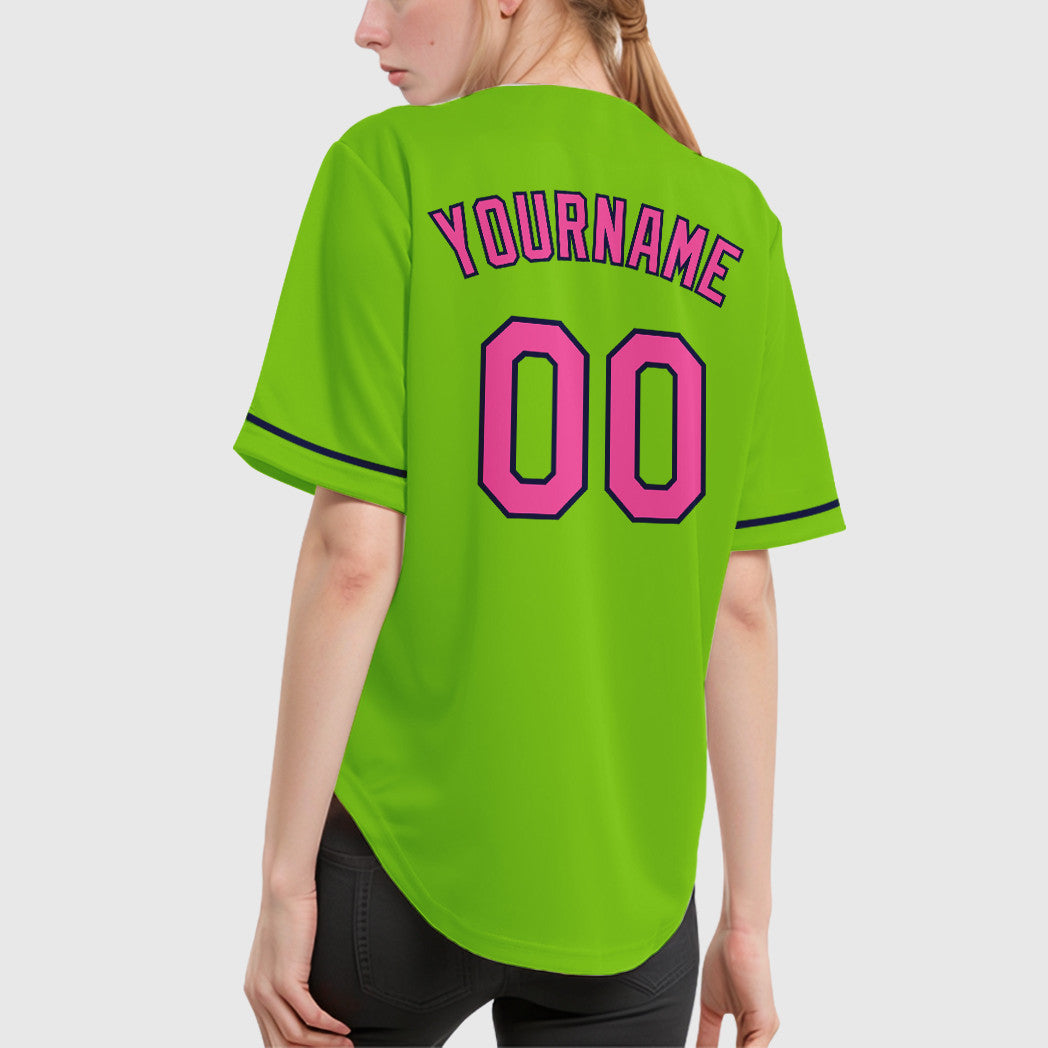 Custom Neon Green Navy Pink Baseball Jersey
