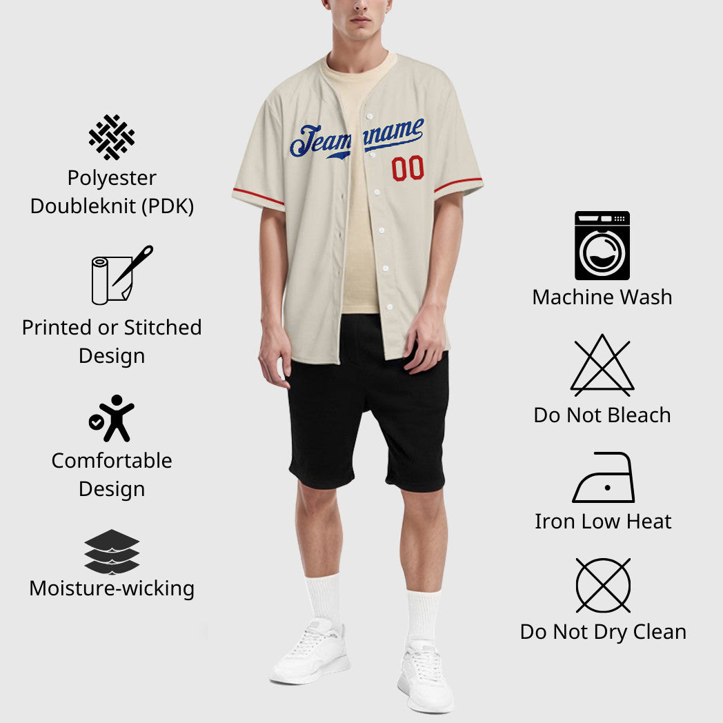 Custom Cream Royal Red Baseball Jersey