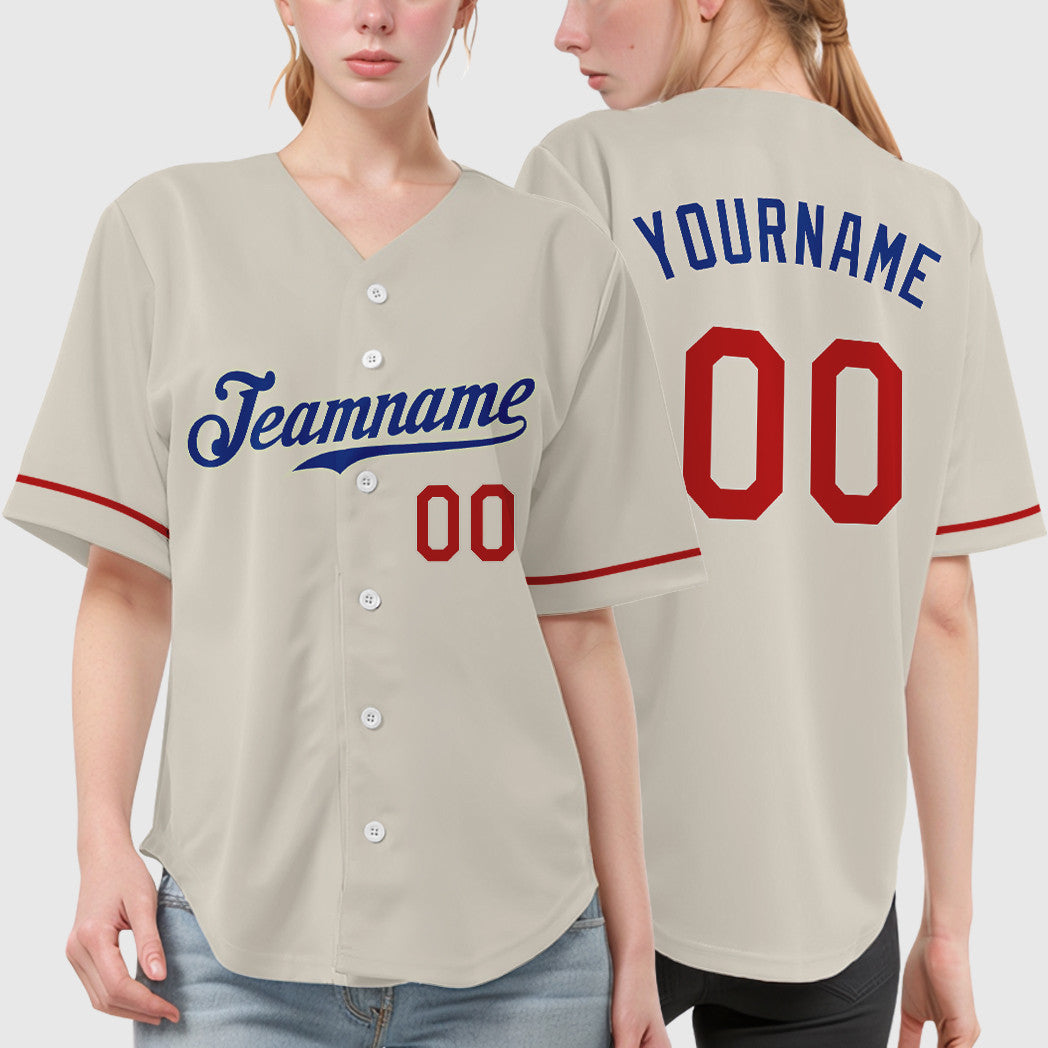 Custom Cream Royal Red Baseball Jersey