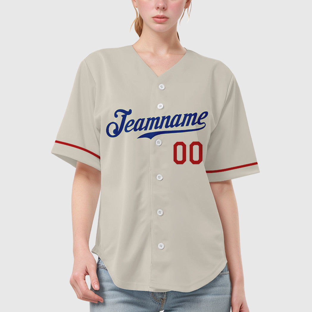 Custom Cream Royal Red Baseball Jersey