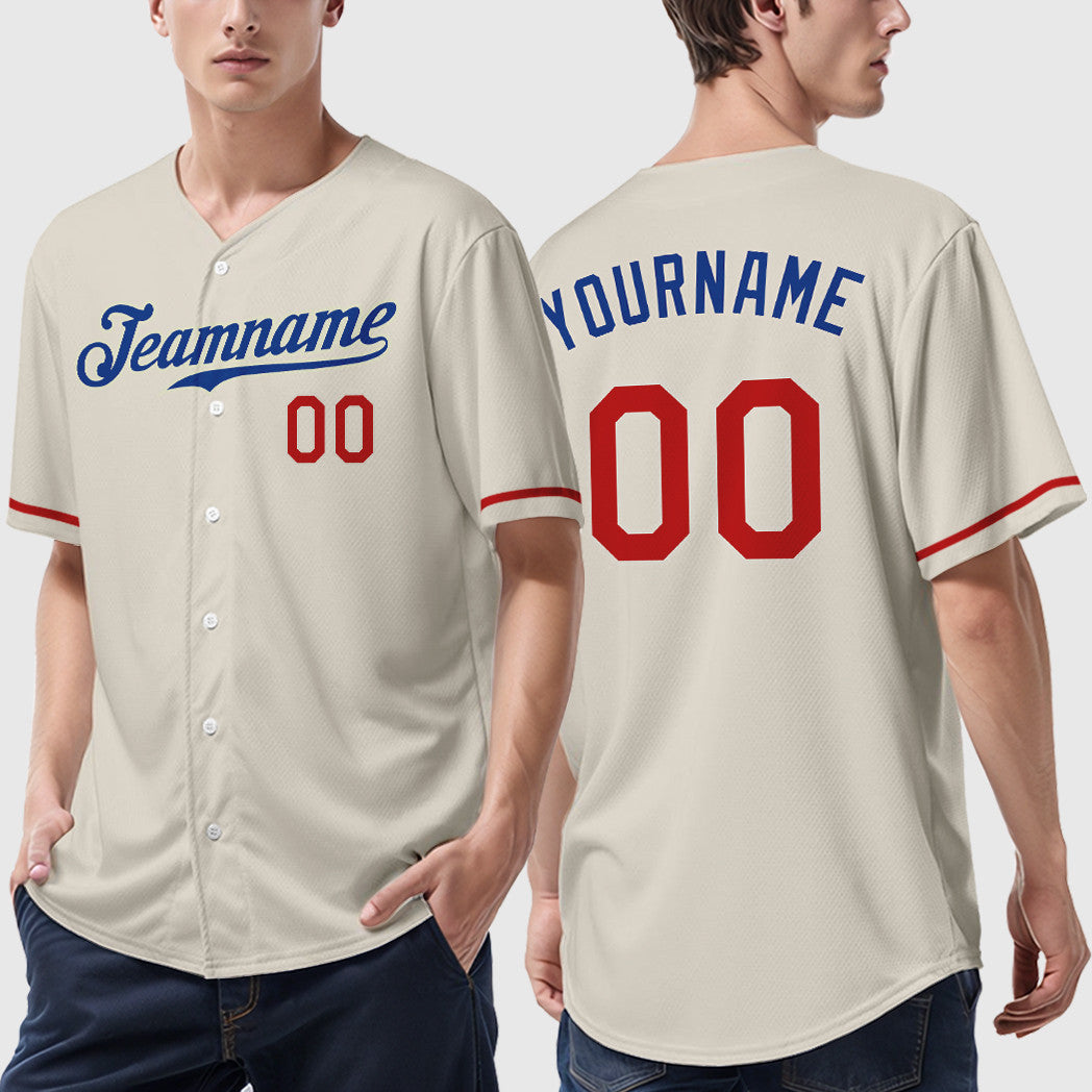 Custom Cream Royal Red Baseball Jersey