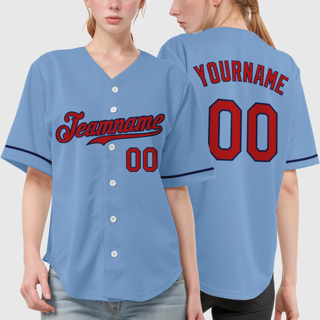 Custom Light Blue Red Red-Navy Baseball Jersey
