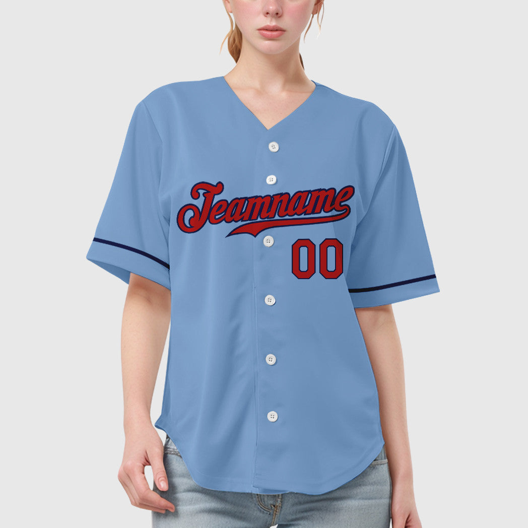 Custom Light Blue Red Red-Navy Baseball Jersey