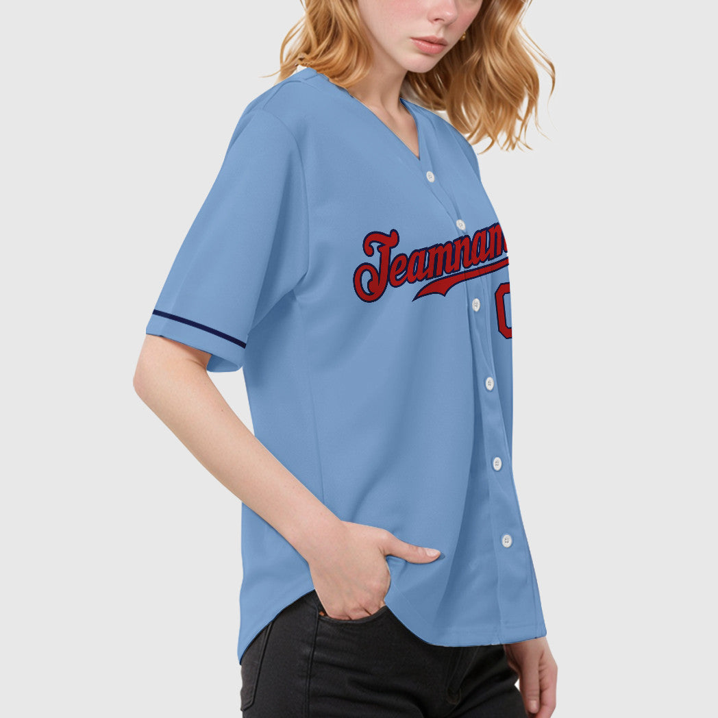 Custom Light Blue Red Red-Navy Baseball Jersey