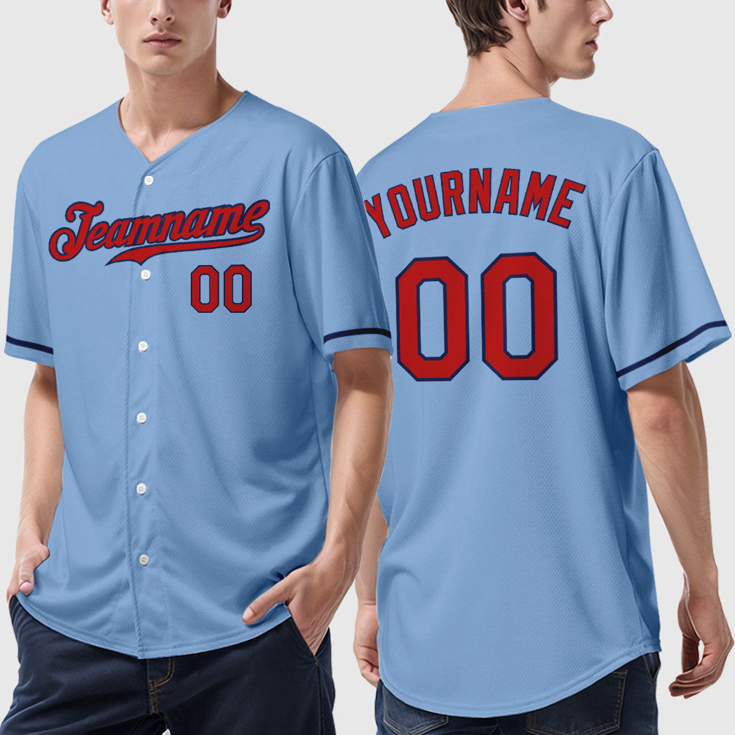 Custom Light Blue Red Red-Navy Baseball Jersey