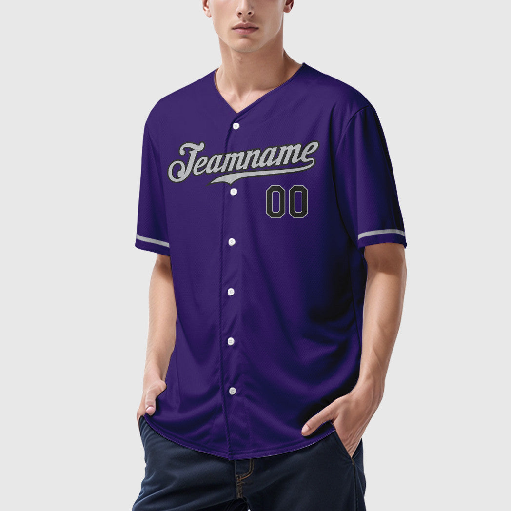 Custom Purple Black Gray Baseball Jersey