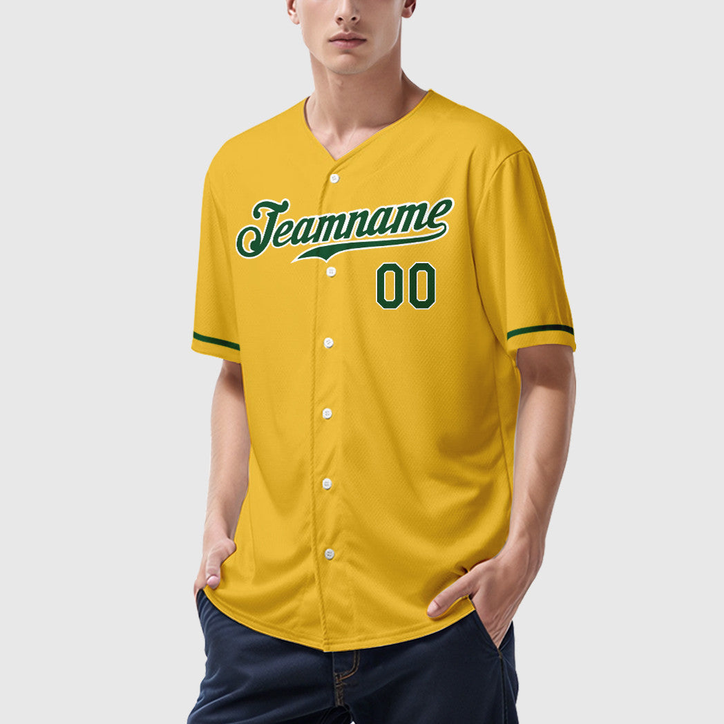 Custom Yellow Green Green-White Baseball Jersey
