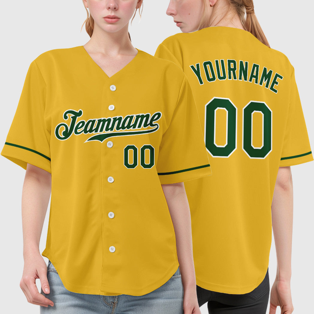 Custom Yellow Green Green-White Baseball Jersey