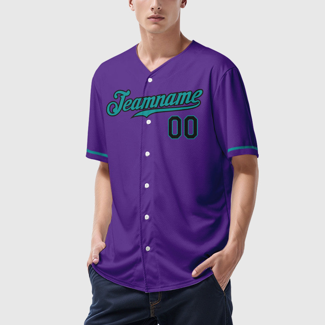 Custom Purple Black Teal Baseball Jersey