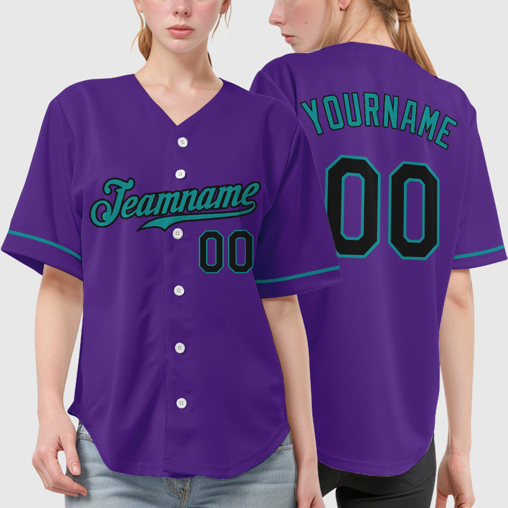 Custom Purple Black Teal Baseball Jersey