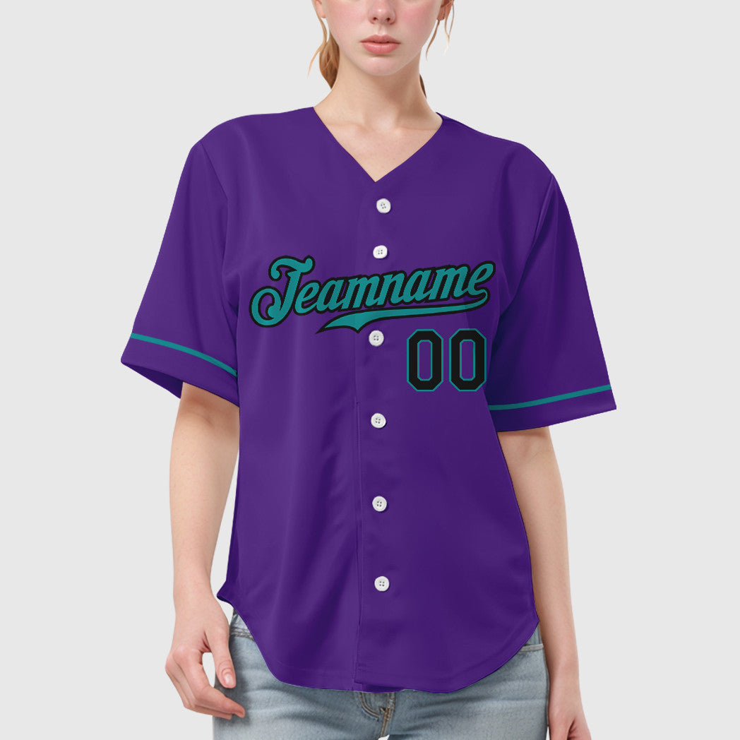 Custom Purple Black Teal Baseball Jersey