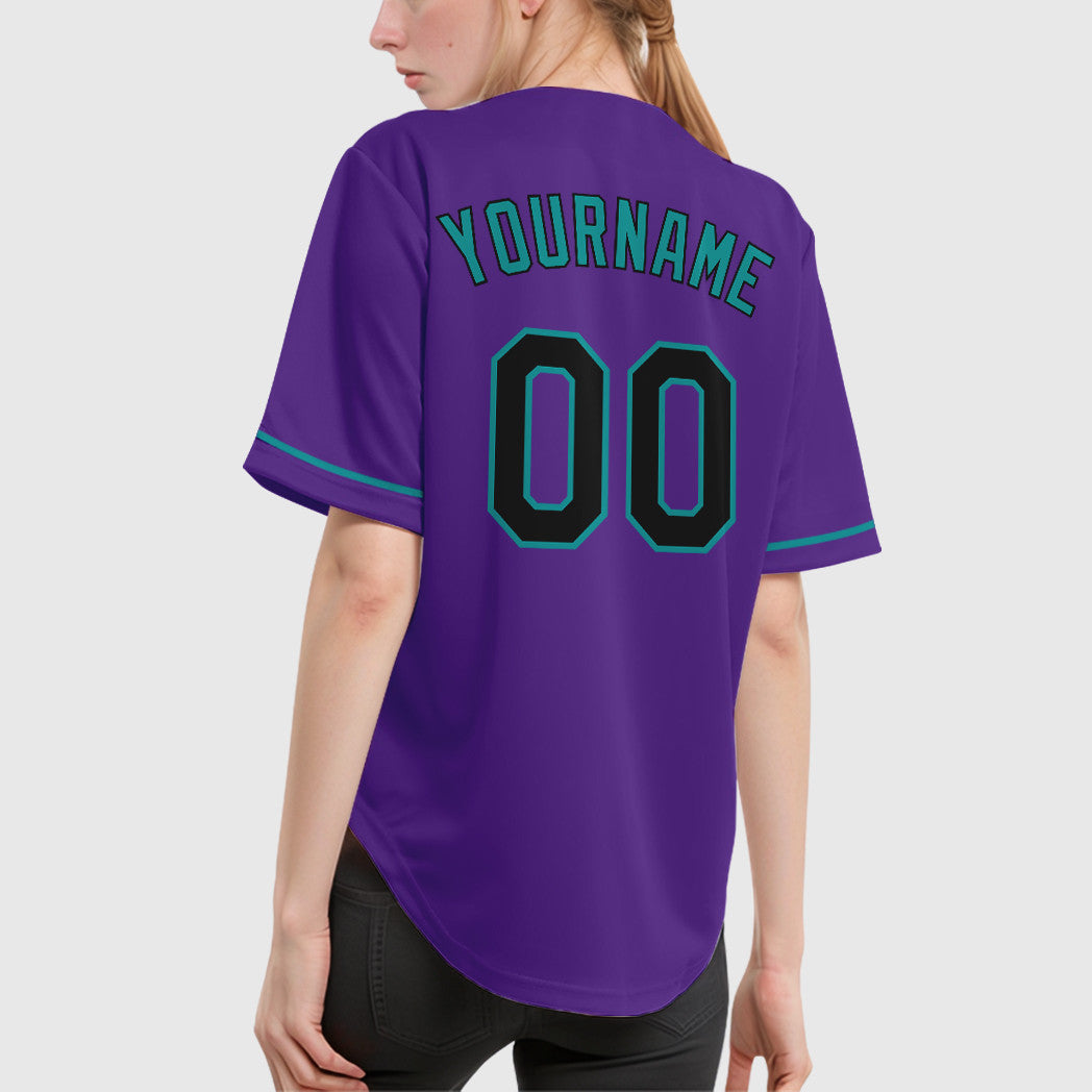 Custom Purple Black Teal Baseball Jersey